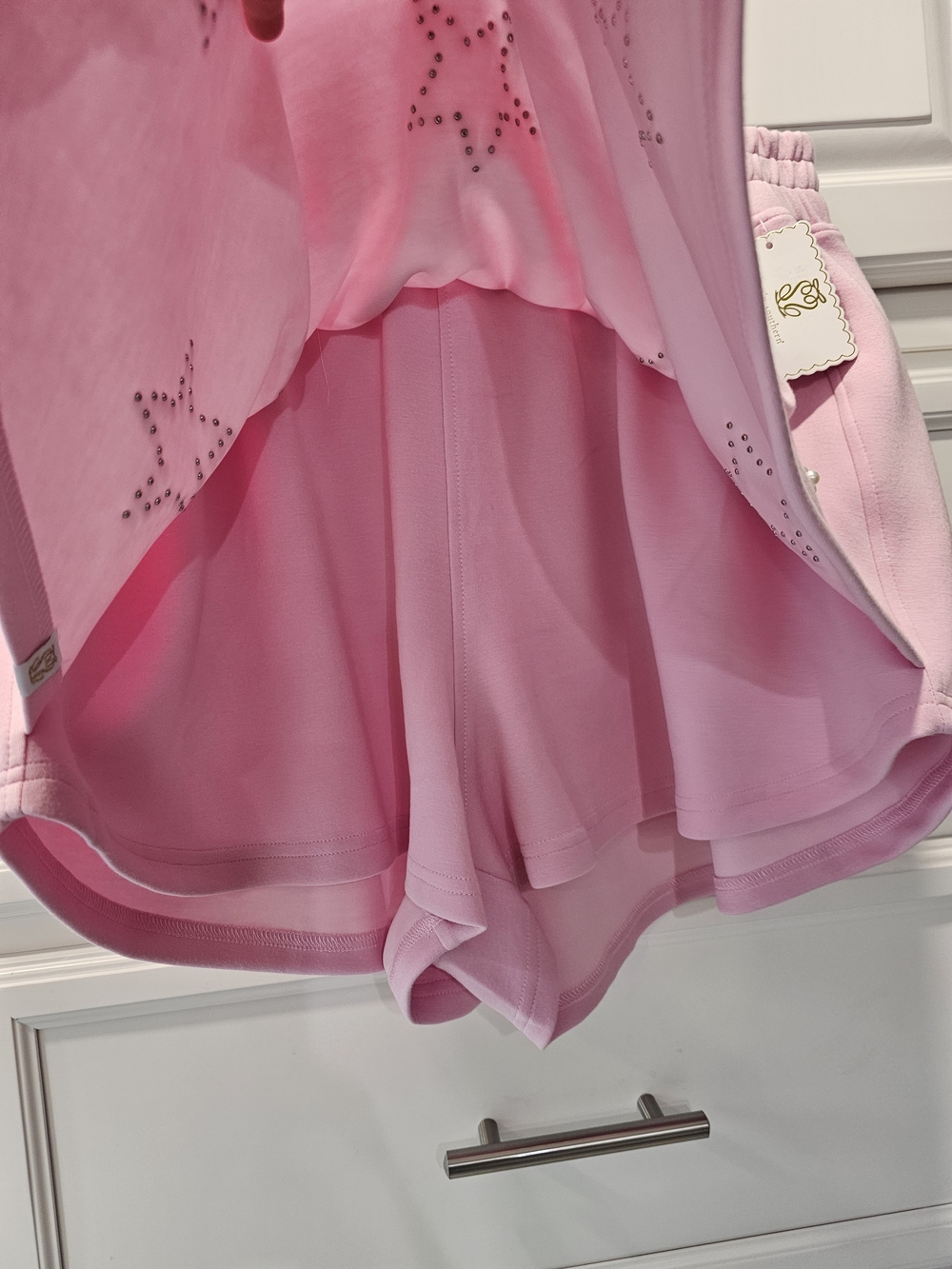 BOUTIQUE SALE!Simply Southern Embellished Pink Women's Skort - Pearl Star Accent - Picture 4 of 12
